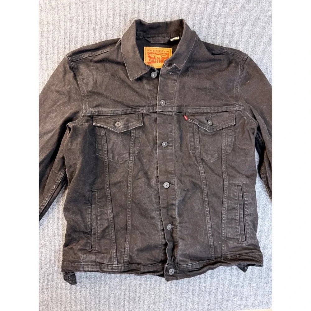 Levis Trucker Jacket Mens LT Large Tall Black Denim Faded Workwear Bangladesh